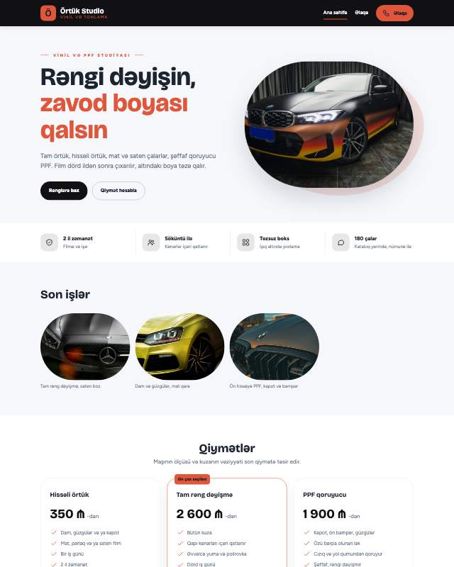 Vinil örtük · Kontrast sayt dizaynının ekran görüntüsü