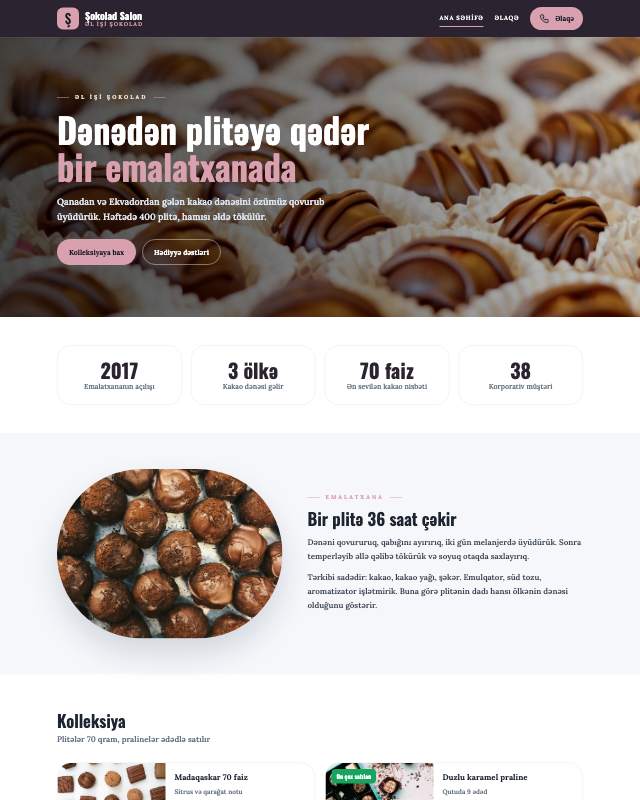 Şokolad butiki · Jurnal sayt dizaynının ekran görüntüsü