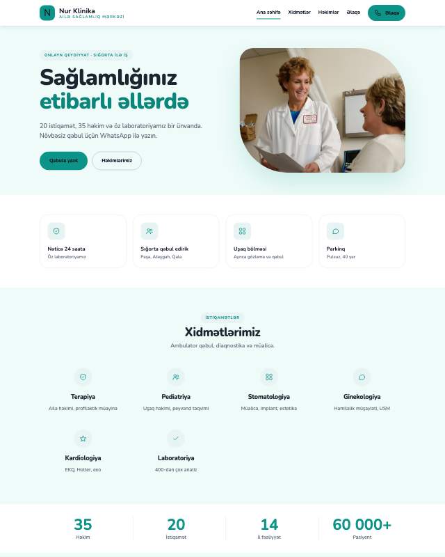 Klinika / Tibb sayt dizaynının ekran görüntüsü