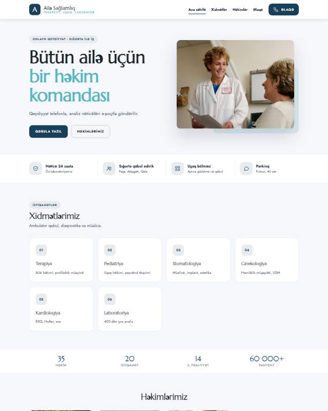 Klinika · Ailə sayt dizaynının ekran görüntüsü