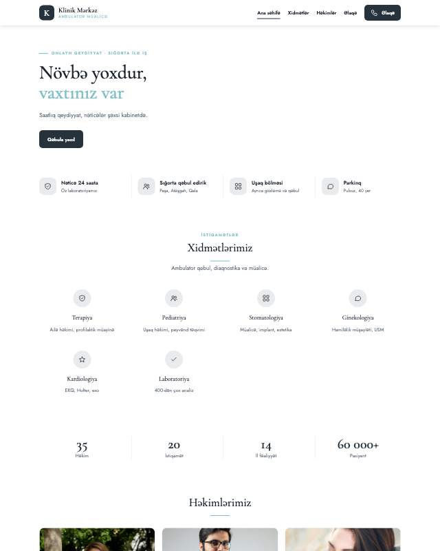Klinika üçün veb sayt şablonu «Minimal»: ekran görüntüsü