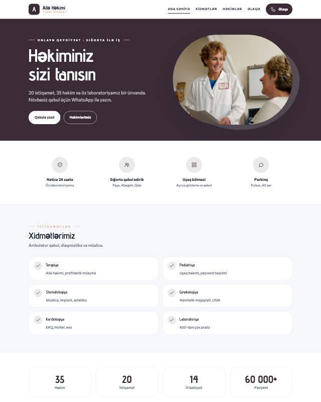 Klinika / Tibb · Zərif veb sayt şablonunun ekran görüntüsü