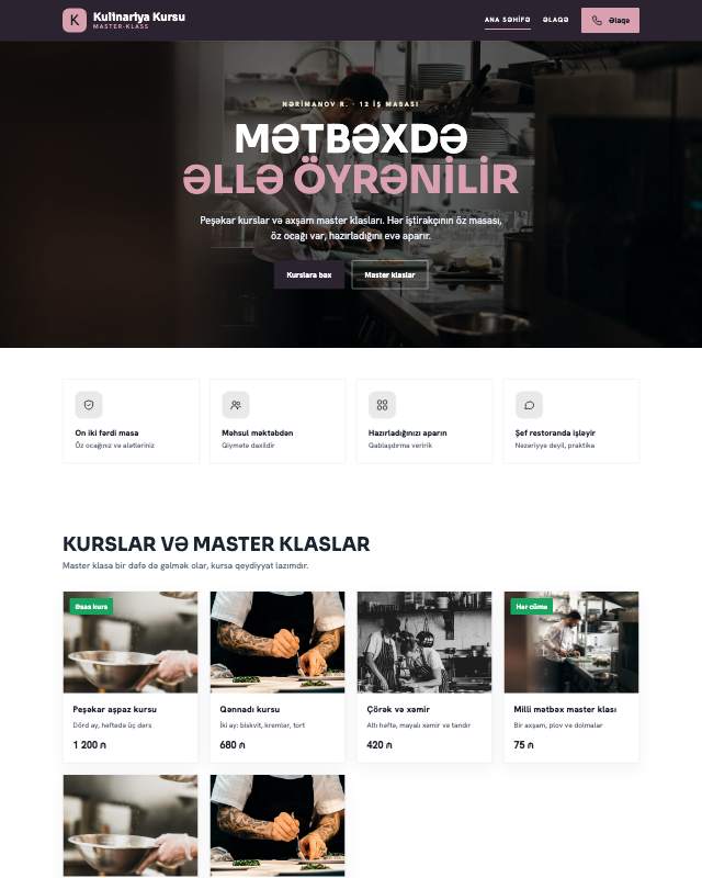 Kulinariya məktəbi · Jurnal veb sayt şablonunun ekran görüntüsü