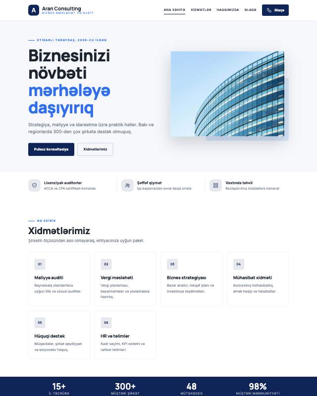Korporativ sayt dizaynının ekran görüntüsü