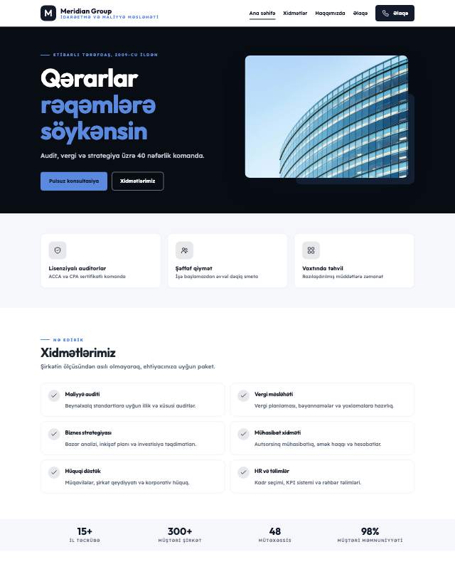 Korporativ · Tünd sayt dizaynının ekran görüntüsü