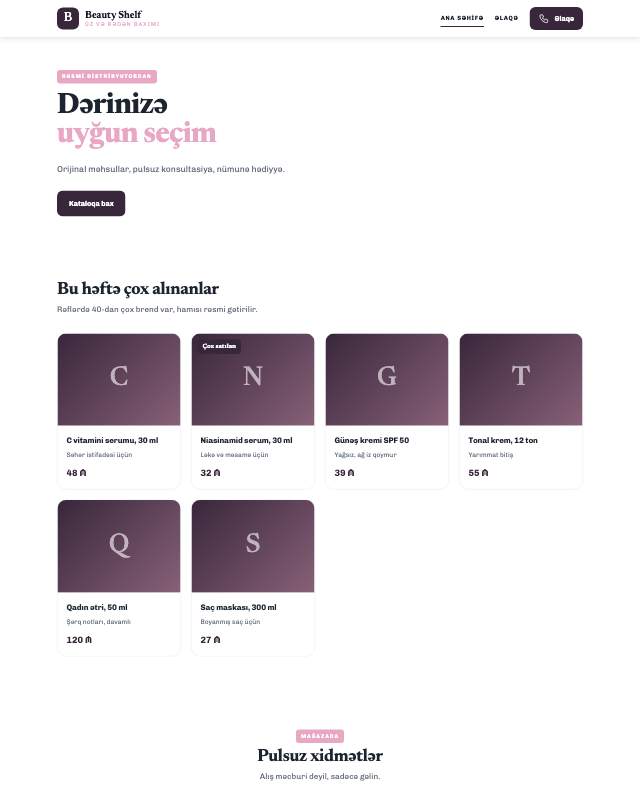 Kosmetika mağazası · Butik veb sayt şablonunun ekran görüntüsü
