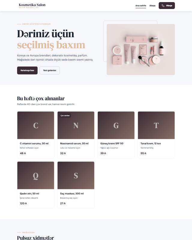 Kosmetika mağazası · Zərif veb sayt şablonunun ekran görüntüsü