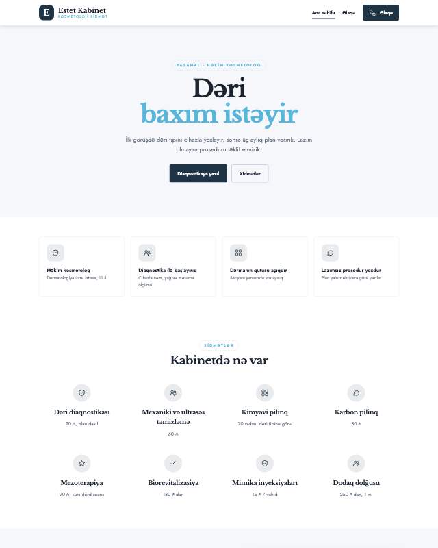 Kosmetologiya · Təmiz sayt dizaynının ekran görüntüsü