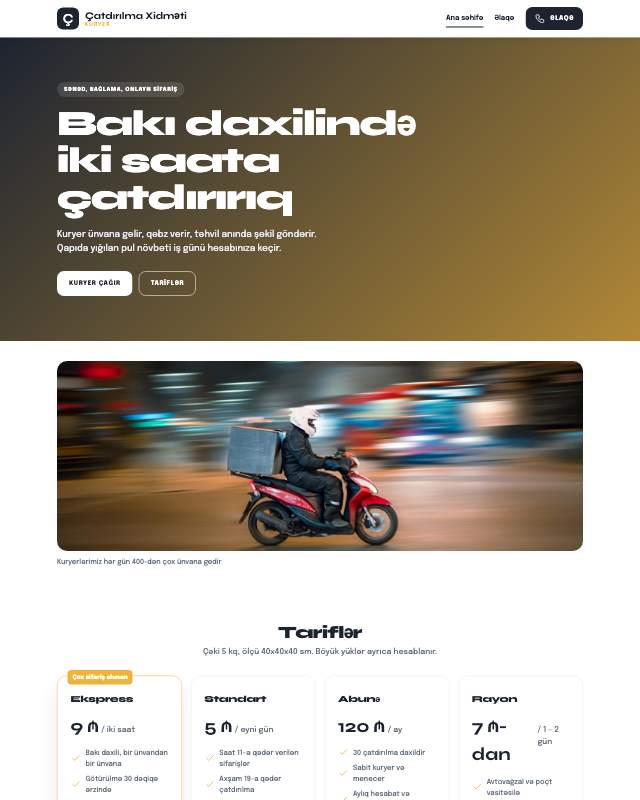 Kuryer xidməti · Canlı veb sayt şablonunun ekran görüntüsü