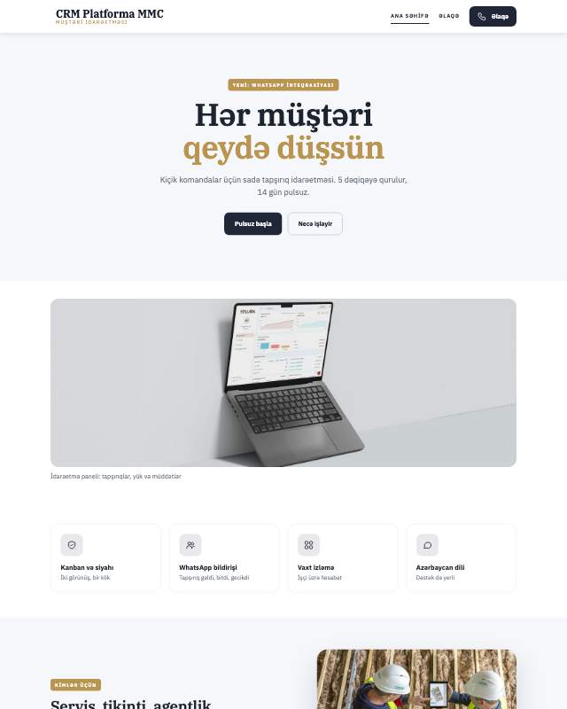 CRM sistemi üçün veb sayt şablonu «Klassik»: ekran görüntüsü