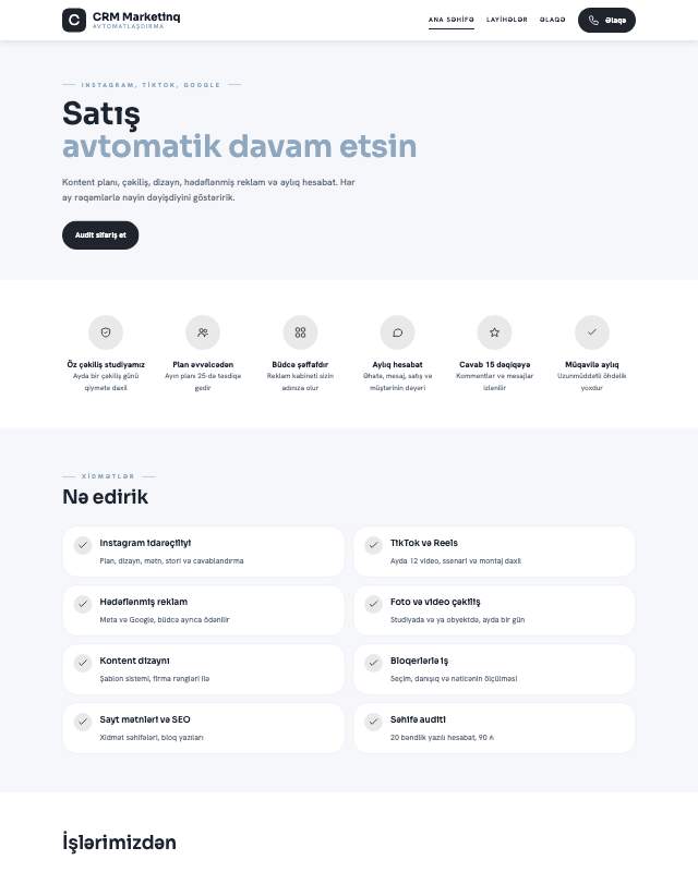 CRM marketinq sayt dizaynının ekran görüntüsü