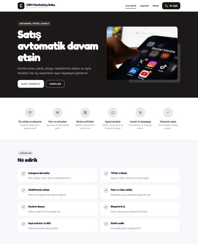 CRM marketinq · Premium sayt dizaynının ekran görüntüsü