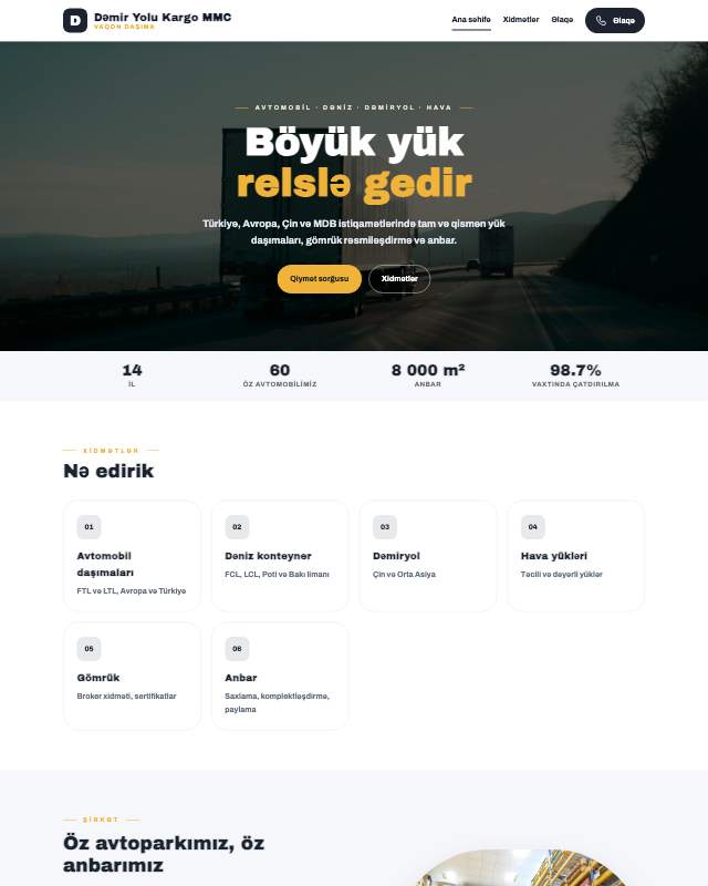 Dəmir yolu daşımaları · Canlı sayt dizaynının ekran görüntüsü