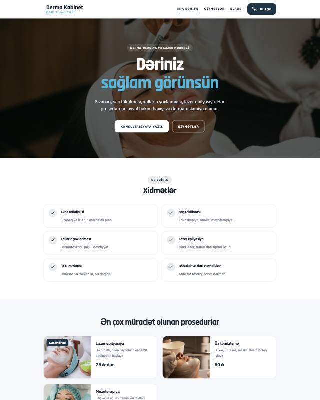 Dermatologiya · Sadə sayt dizaynının ekran görüntüsü