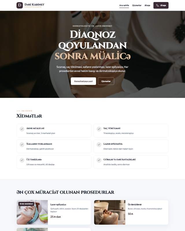 Dermatologiya · Zərif veb sayt şablonunun ekran görüntüsü