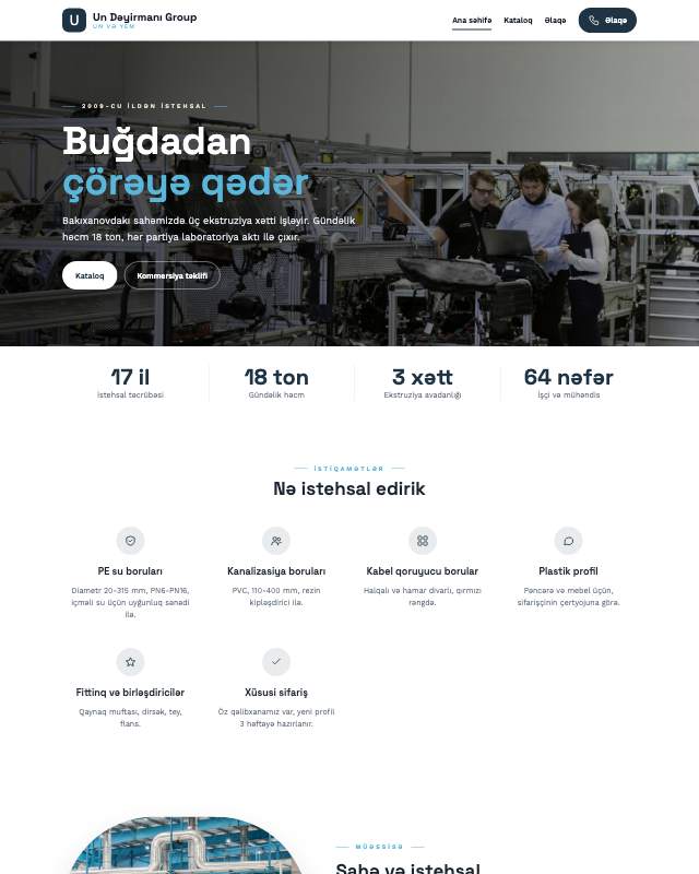 Un dəyirmanı · Təmiz veb sayt şablonunun ekran görüntüsü
