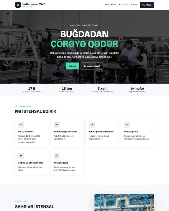 Un dəyirmanı · Modern veb sayt şablonunun ekran görüntüsü
