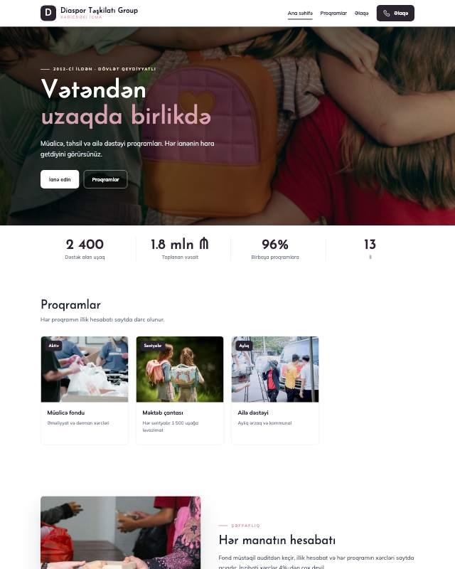 Diaspor təşkilatı · Jurnal veb sayt şablonunun ekran görüntüsü
