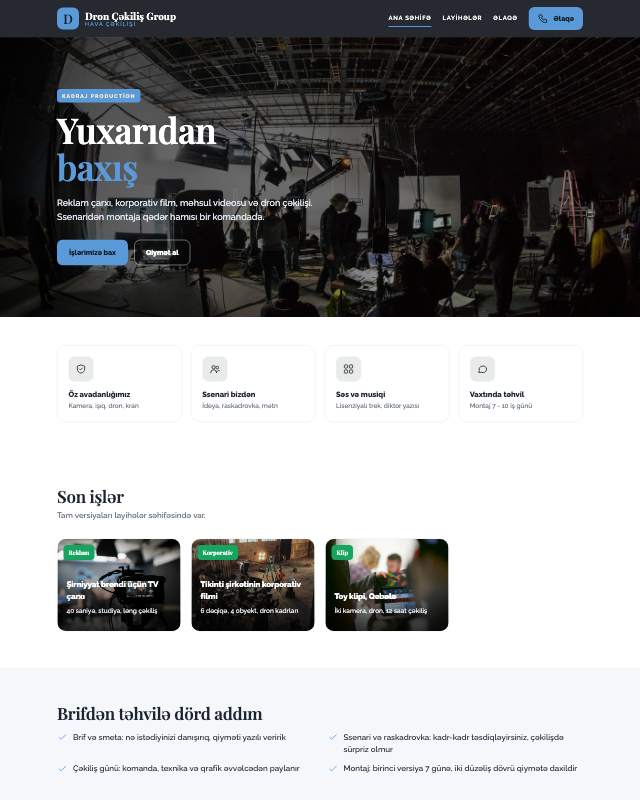 Dron çəkilişi · Minimal sayt dizaynının ekran görüntüsü