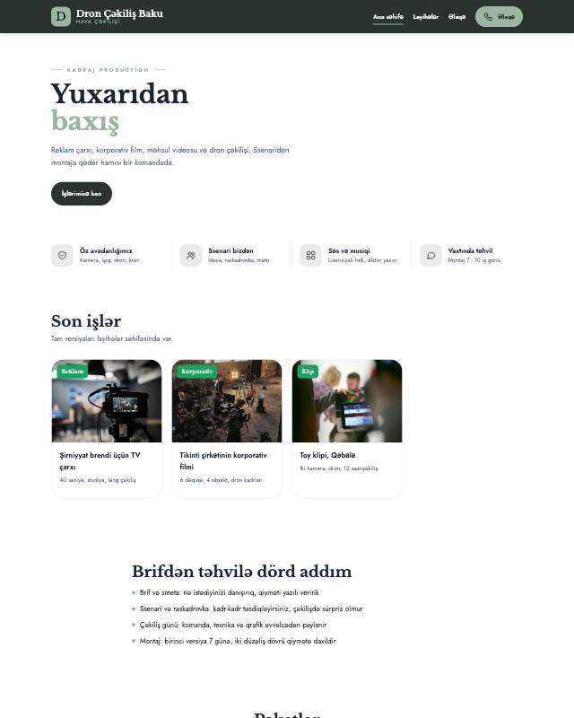 Dron çəkilişi · Sakit sayt dizaynının ekran görüntüsü