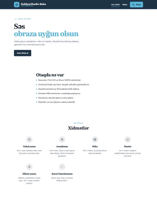 Dublyaj studiyası · Təmiz sayt dizaynının ekran görüntüsü