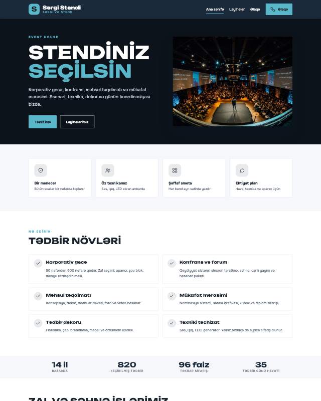Sərgi stendləri sayt dizaynının ekran görüntüsü