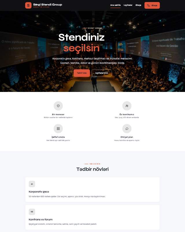 Sərgi stendləri · Kontrast sayt dizaynının ekran görüntüsü