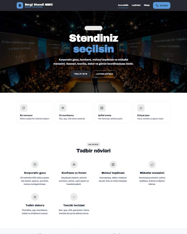 Sərgi stendləri · Minimal sayt dizaynının ekran görüntüsü