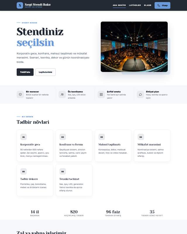 Sərgi stendləri · Sadə sayt dizaynının ekran görüntüsü
