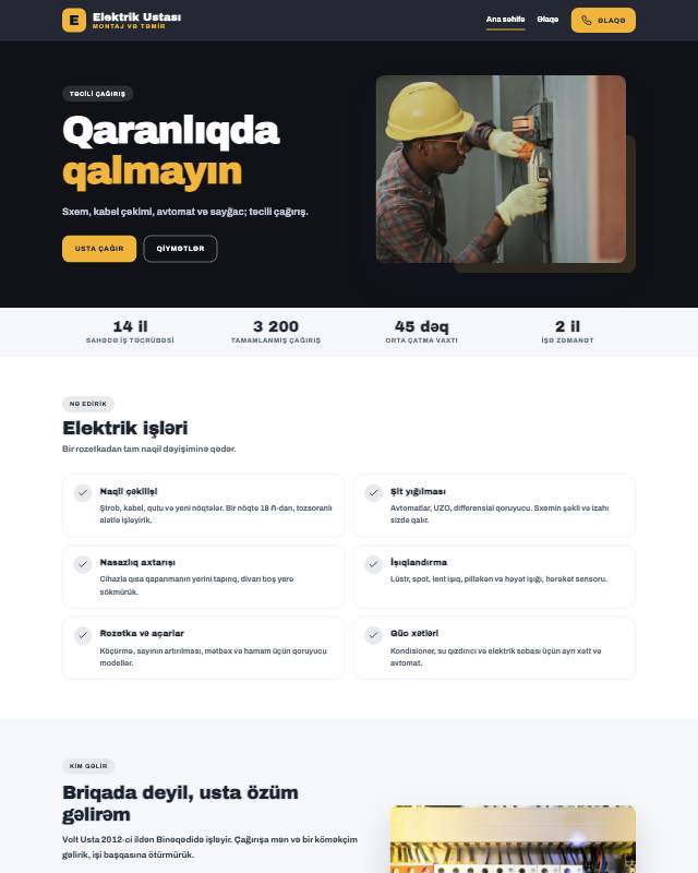 Elektrik · Təhlükəsiz sayt dizaynının ekran görüntüsü