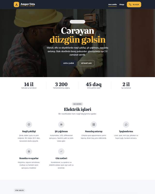 Elektrik xidməti · Canlı sayt dizaynının ekran görüntüsü