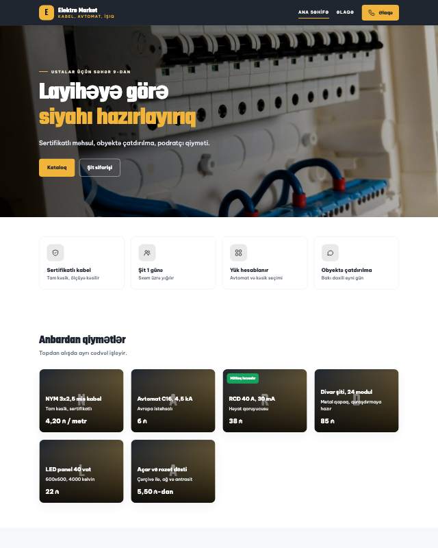 Elektrik malları · Sxem veb sayt şablonunun ekran görüntüsü
