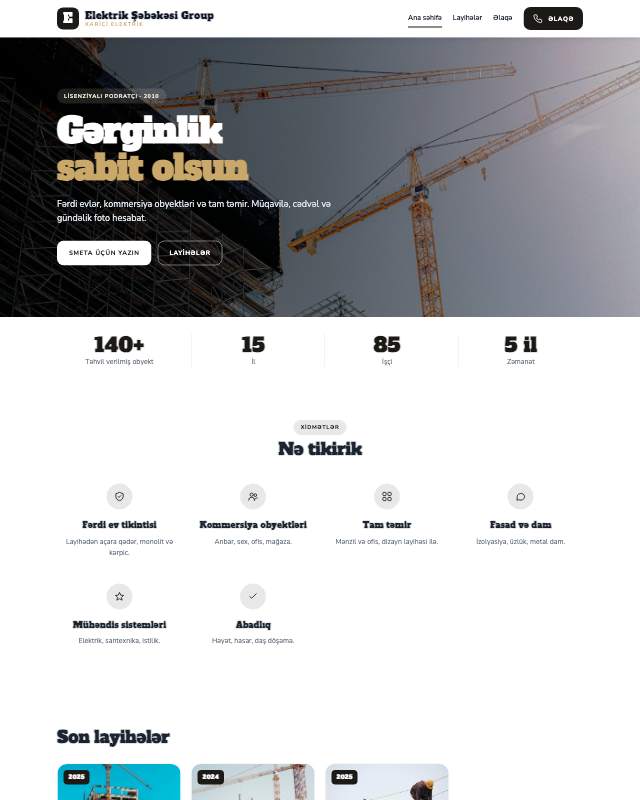 Elektrik şəbəkəsi · Premium veb sayt şablonunun ekran görüntüsü