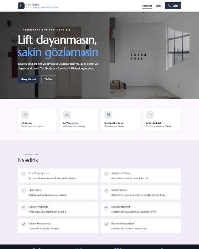Lift servisi sayt dizaynının ekran görüntüsü