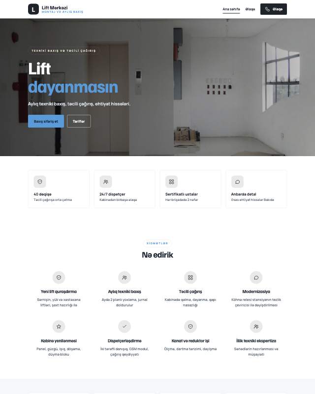 Lift servis · Texniki sayt dizaynının ekran görüntüsü