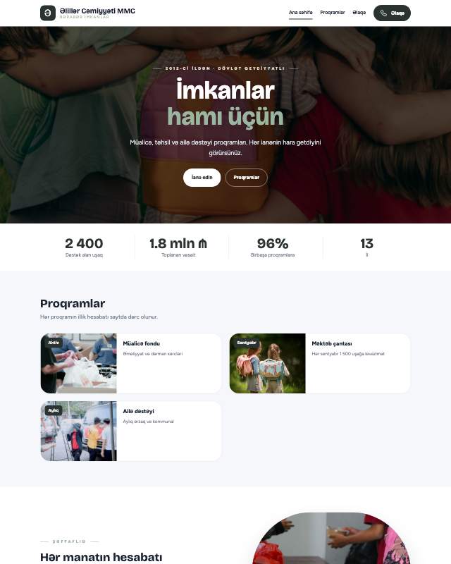Əlillər cəmiyyəti · Sakit veb sayt şablonunun ekran görüntüsü