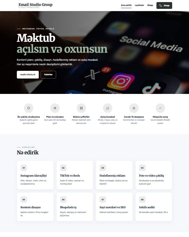 Email marketinq · Sakit veb sayt şablonunun ekran görüntüsü
