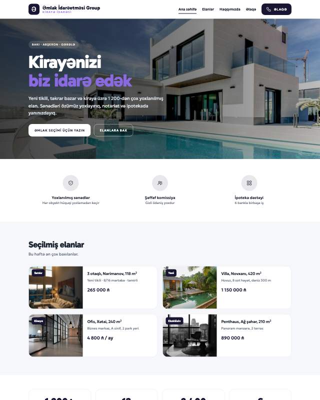 Əmlak idarəetməsi · Gradient veb sayt şablonunun ekran görüntüsü