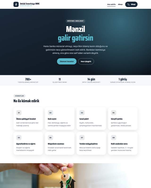 Əmlak investisiyası · Geniş veb sayt şablonunun ekran görüntüsü