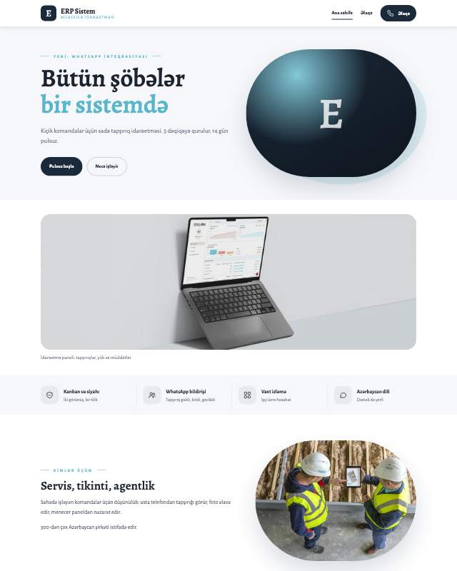 ERP həlləri veb sayt şablonunun ekran görüntüsü