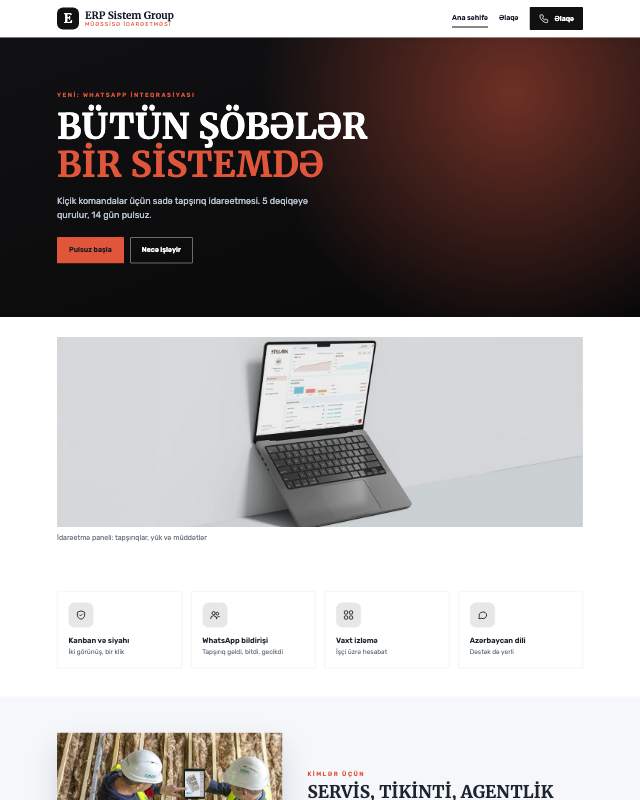 ERP həlləri · Kontrast sayt dizaynının ekran görüntüsü
