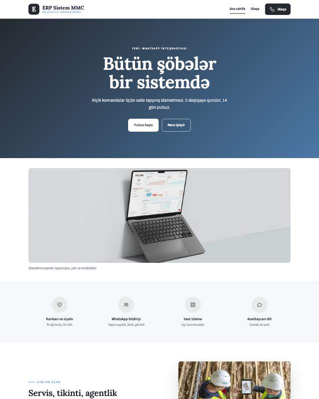 ERP həlləri · Minimal sayt dizaynının ekran görüntüsü