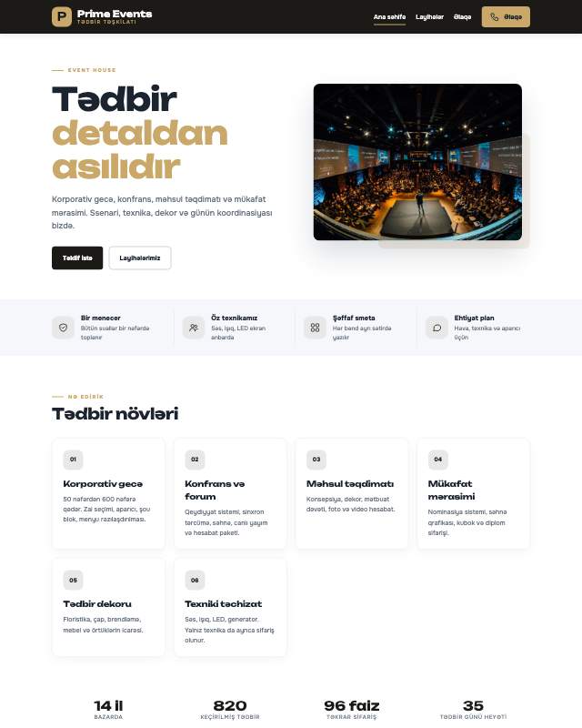 Tədbir agentliyi üçün veb sayt şablonu «Premium»: ekran görüntüsü