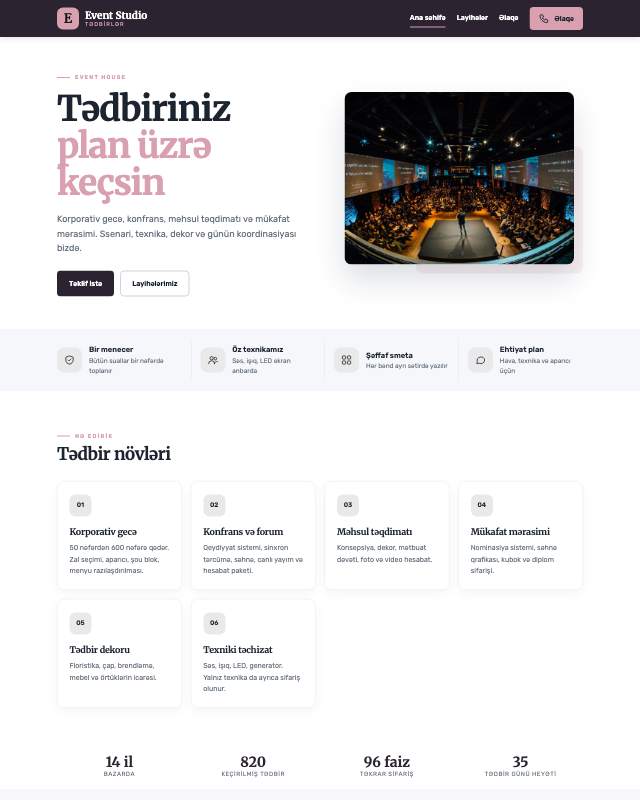 Tədbir agentliyi · Jurnal sayt dizaynının ekran görüntüsü