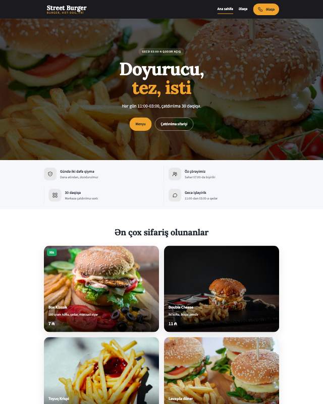 Fast food · Küçə veb sayt şablonunun ekran görüntüsü