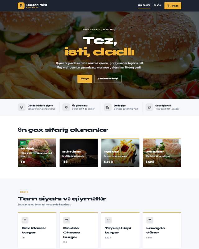 Fast food restoranı üçün veb sayt şablonu «Canlı»: ekran görüntüsü
