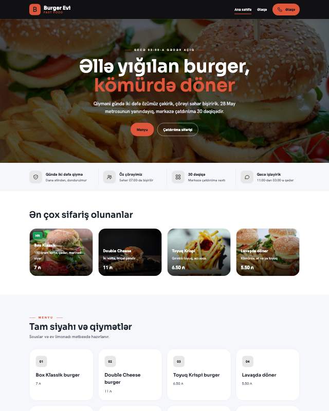 Fast food · Kontrast sayt dizaynının ekran görüntüsü