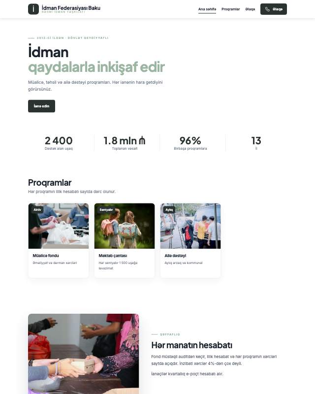 İdman federasiyası · Sakit veb sayt şablonunun ekran görüntüsü