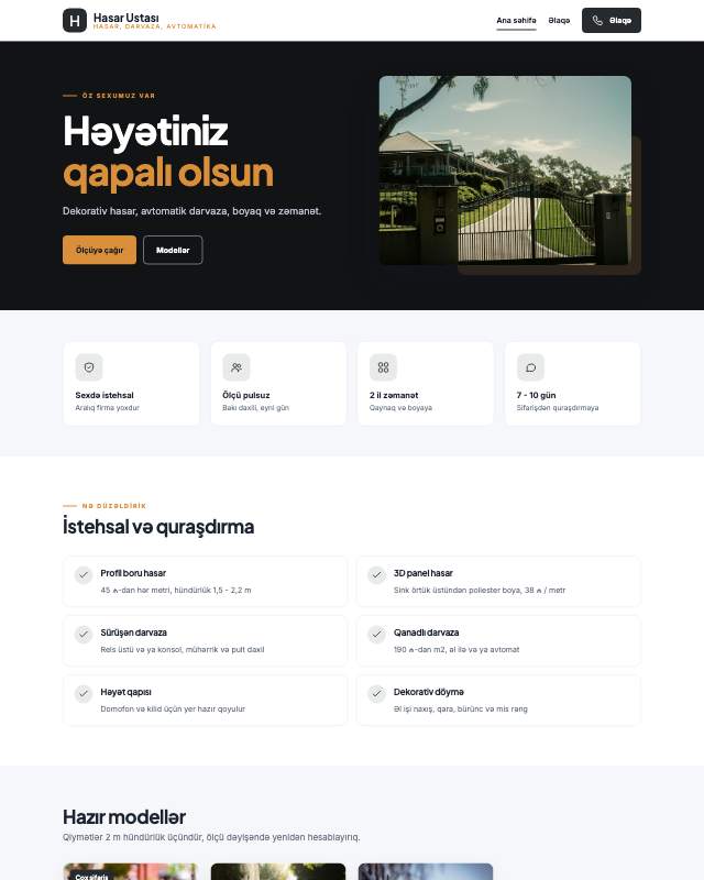 Hasar və darvaza · Metal sayt dizaynının ekran görüntüsü