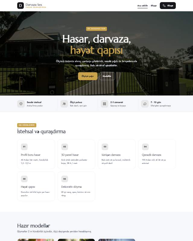 Hasar və darvaza · Tünd sayt dizaynının ekran görüntüsü